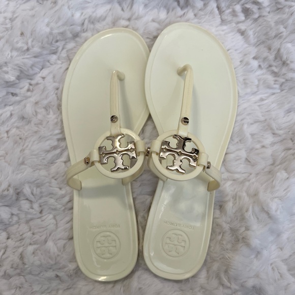 Tory Burch Shoes - Tory Burch Cream/ Ivory Jelly Sandals with Gold Accents